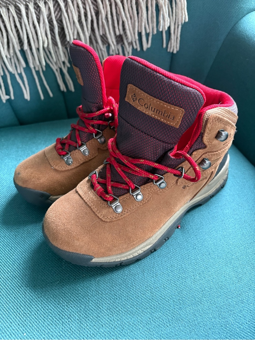 Columbia Women’s ' Brown Suede Hiking Boots with Red Accents